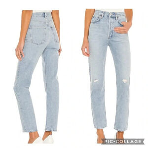 NWT Agolde 90s High Rise Pinch Button Fly Waist Jeans in Flashback Blue Size 33